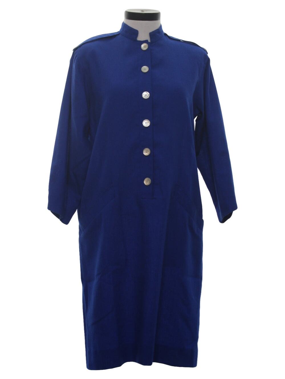 Vintage 80s Wilroy Traveller Royal Blue Button Front Shirt Dress Women's Medium